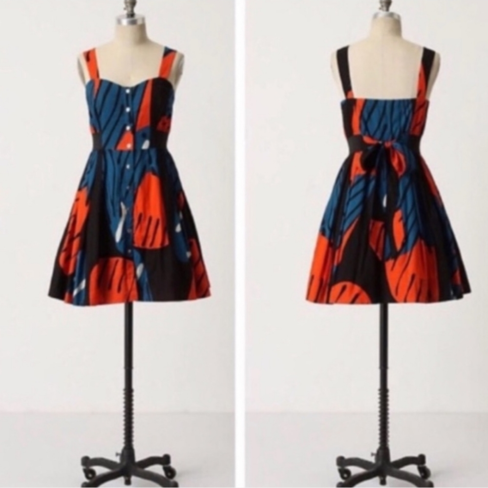 Anthropologie Maeve fit and flare Fragmented Pipevine dress 6 retro style